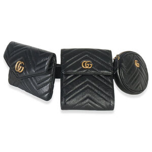 Gucci Black Matelasse Calfskin GG Marmont Triple Pouch Belt Bag